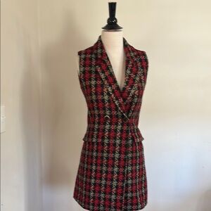 Plaid Double-Breasted Sleeveless Coat